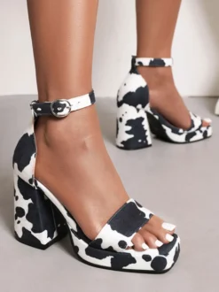 Sandales à Talons Hauts avec Plateforme avec Bout Ouvert en Cuir Synthétique Bicolores