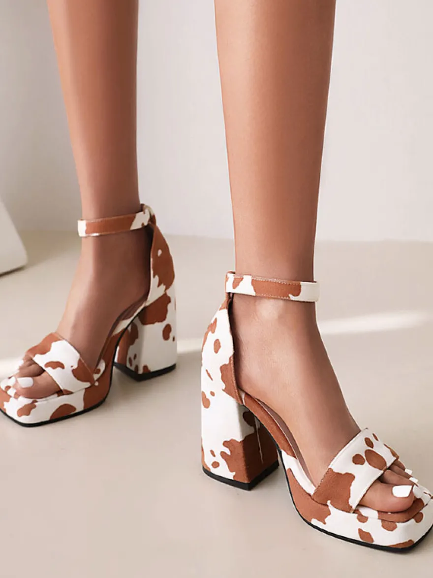 Sandales à Talons Hauts avec Plateforme avec Bout Ouvert en Cuir Synthétique Bicolores
