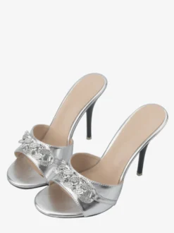 Sandales à talons hauts bout ouvert strass pantoufles