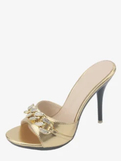 Sandales à talons hauts bout ouvert strass pantoufles