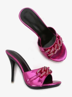 Sandales à talons hauts bout ouvert strass pantoufles