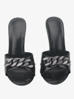 Sandales à talons hauts bout ouvert strass pantoufles