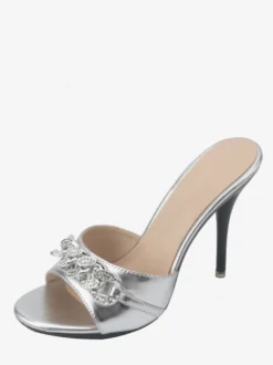 Sandales à talons hauts bout ouvert strass pantoufles