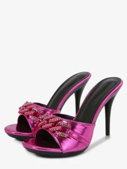 Sandales à talons hauts bout ouvert strass pantoufles