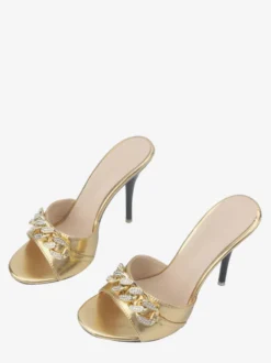 Sandales à talons hauts bout ouvert strass pantoufles