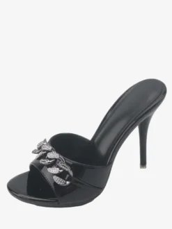 Sandales à talons hauts bout ouvert strass pantoufles