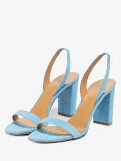 Sandales à talons hauts en daim bleu chaussures de bal à bride arrière et bout ouvert