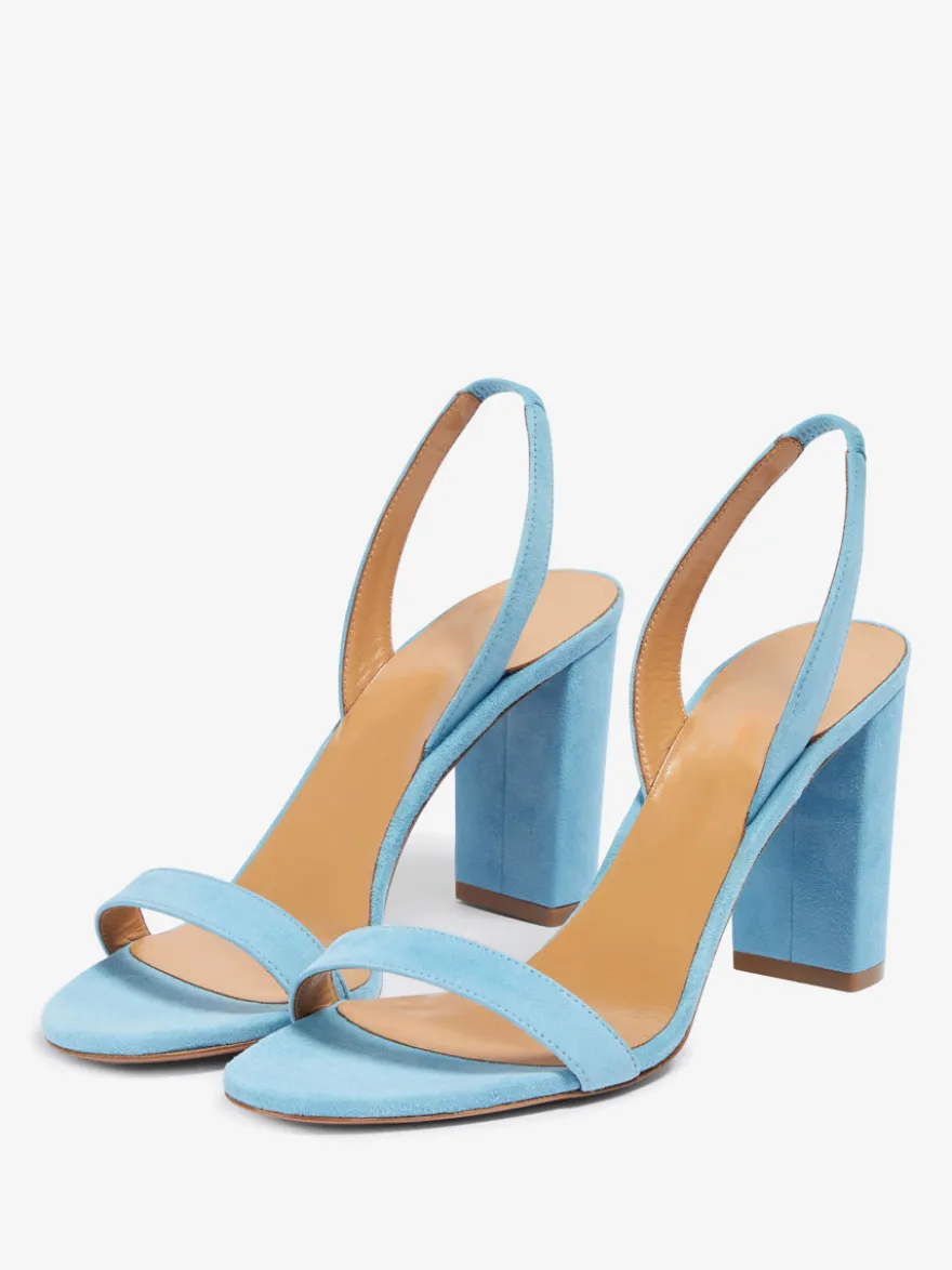 Sandales à talons hauts en daim bleu chaussures de bal à bride arrière et bout ouvert
