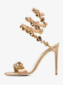 Sandales À Talons Hauts En Satin Noir À Bout Ouvert Strass Chaussures De Bal Femmes Chaussures De Soirée