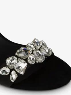 Sandales À Talons Hauts En Satin Noir À Bout Ouvert Strass Chaussures De Bal Femmes Chaussures De Soirée
