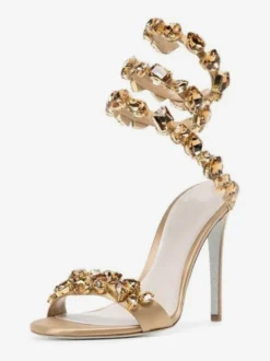 Sandales À Talons Hauts En Satin Noir À Bout Ouvert Strass Chaussures De Bal Femmes Chaussures De Soirée