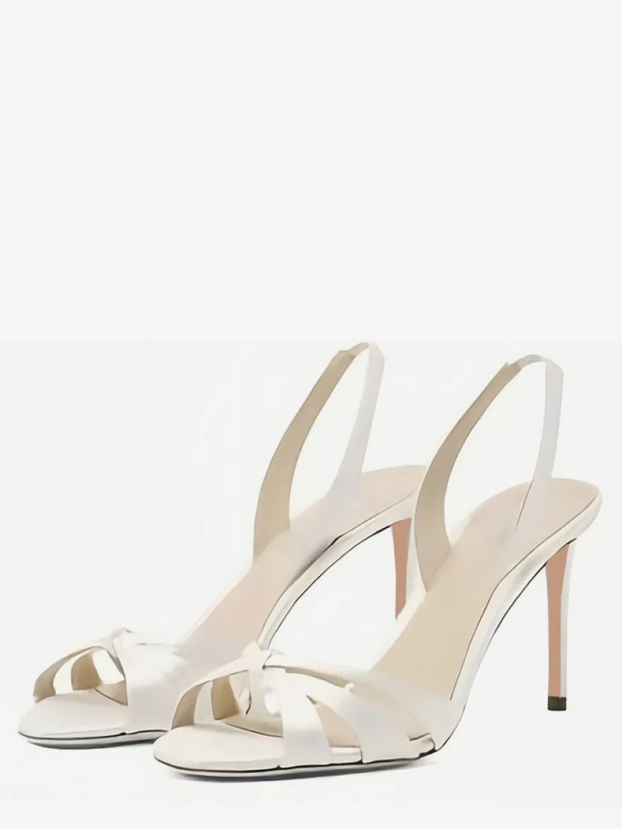 Sandales à talons hauts en satin à bout ouvert et à talons aiguilles pour mariage
