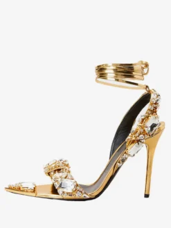 Sandales À Talons Hauts Lacet À Cheville Strass Chaussures De Bal Femmes De Soirée