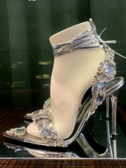 Sandales À Talons Hauts Lacet À Cheville Strass Chaussures De Bal Femmes De Soirée