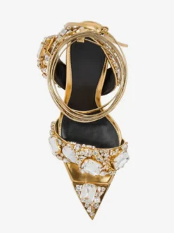 Sandales À Talons Hauts Lacet À Cheville Strass Chaussures De Bal Femmes De Soirée