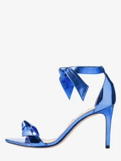 Sandales à talons hauts métallisées à bout ouvert et nœud pour femmes idéales pour les bals de fin d'année.