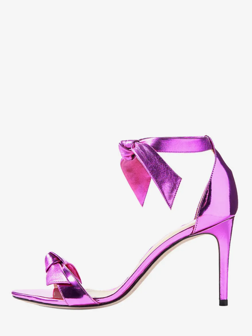 Sandales à talons hauts métallisées à bout ouvert et nœud pour femmes idéales pour les bals de fin d'année.
