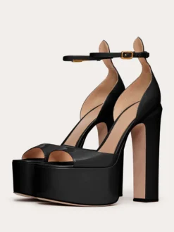 Sandales à talons hauts nude à plateforme et bout ouvert avec bride à la cheville pour soirées et bals de fin d'année