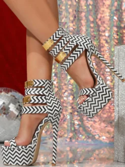 Sandales à talons hauts plateforme bout ouvert imprimées bride cheville