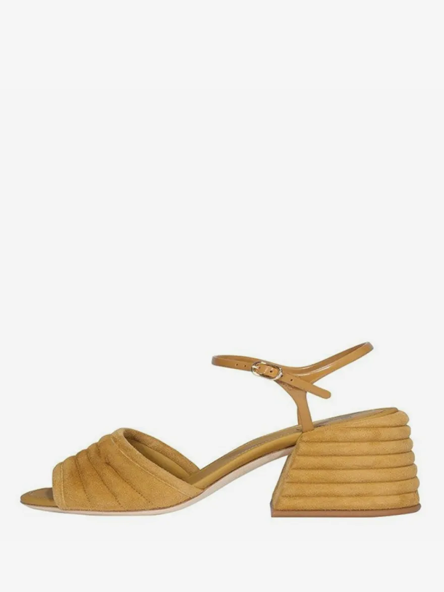 Sandales à talons épais en daim à bout ouvert pour femmes