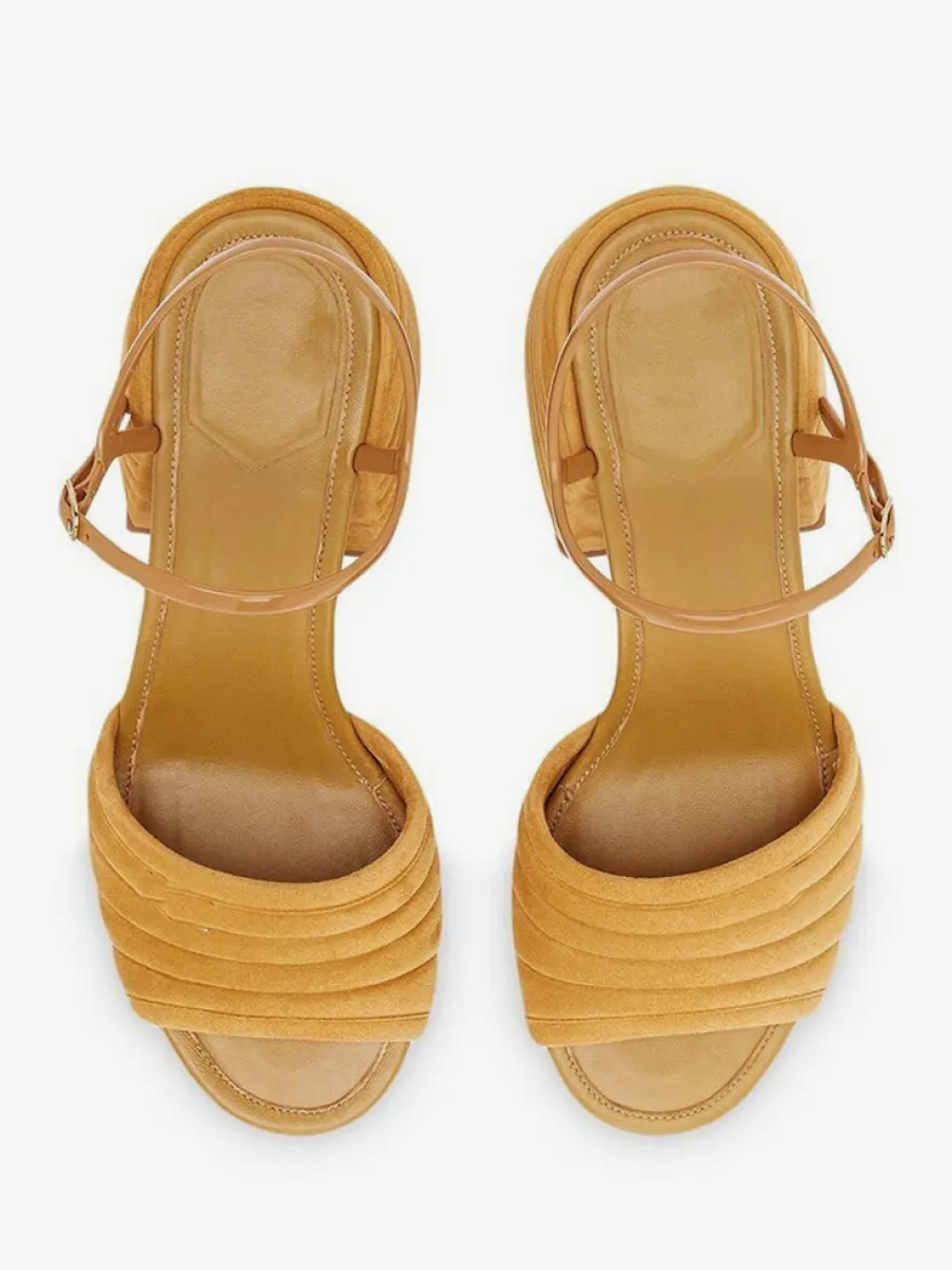 Sandales à talons épais en daim à bout ouvert pour femmes