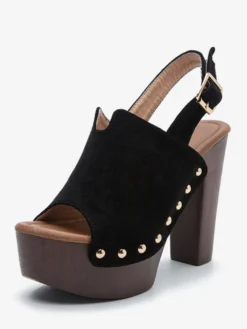 Sandales à talons épais et bout ouvert pour femme noires