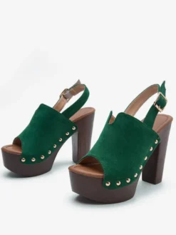 Sandales à talons épais et bout ouvert pour femme noires