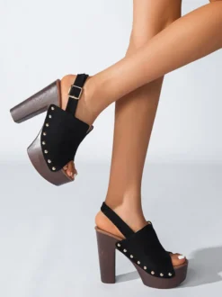 Sandales à talons épais et bout ouvert pour femme noires