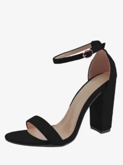 Sandales à talons épais et bride à la cheville pour femmes Chaussures de bal Chaussures de soirée en daim