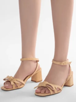 Sandales à talons épais pour femmes bout ouvert nœud bride à la cheville