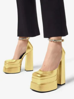 Sandales À Talons Pour Femmes À Bout Rond Talon Bottier Chaussures Cuir PU