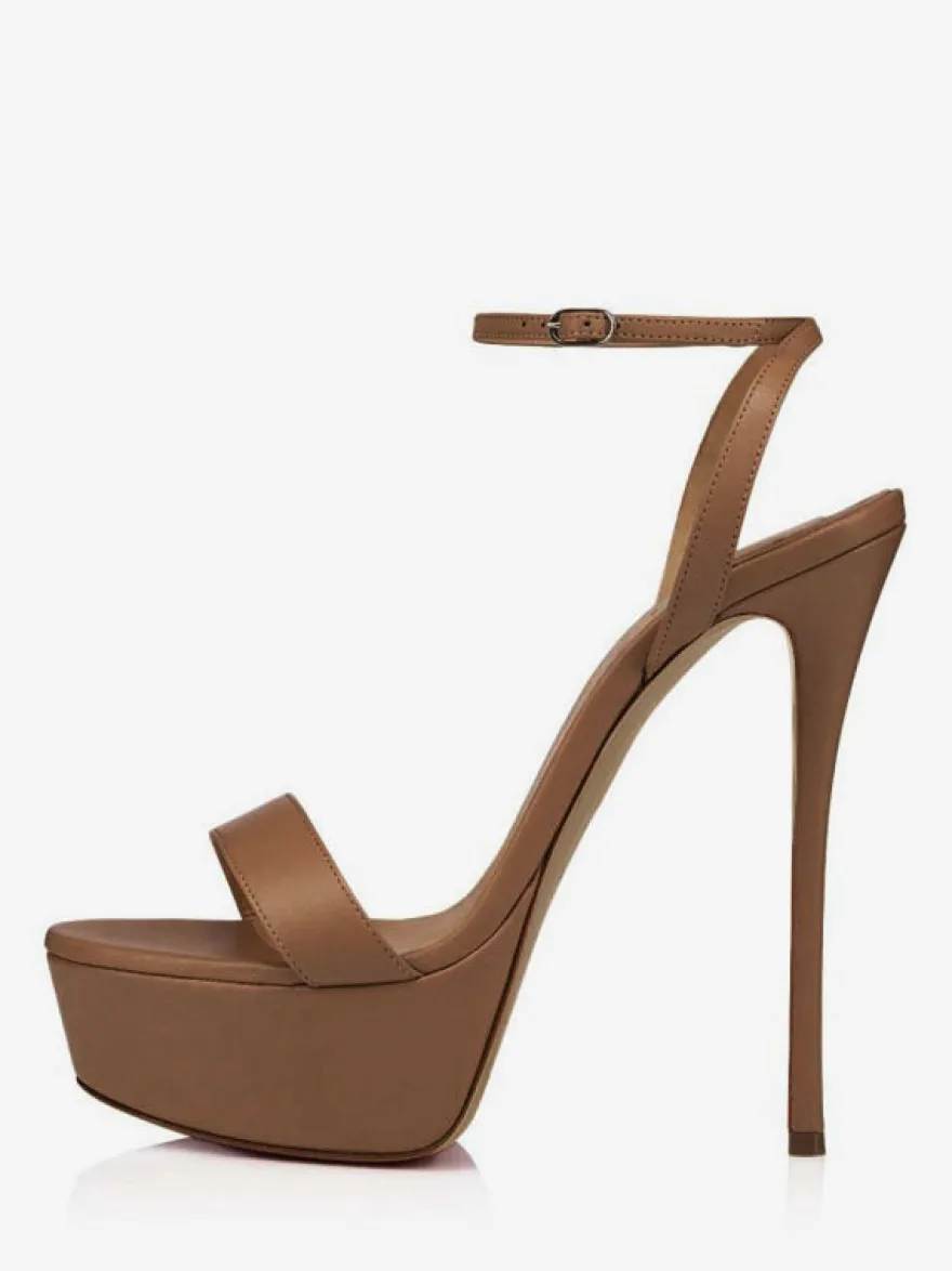 Sandales À Talons Pour Femmes Nude Cuir Véritable Plateforme Talon Aiguille Bride À La Cheville Sandales Habillées