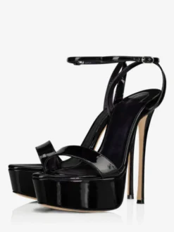 Sandales À Talons Pour Femmes Nude Cuir Véritable Plateforme Talon Aiguille Bride À La Cheville Sandales Habillées