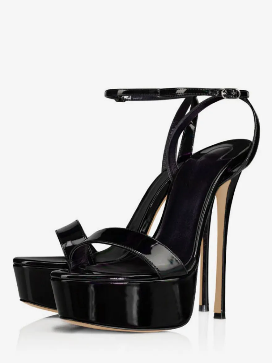 Sandales À Talons Pour Femmes Nude Cuir Véritable Plateforme Talon Aiguille Bride À La Cheville Sandales Habillées