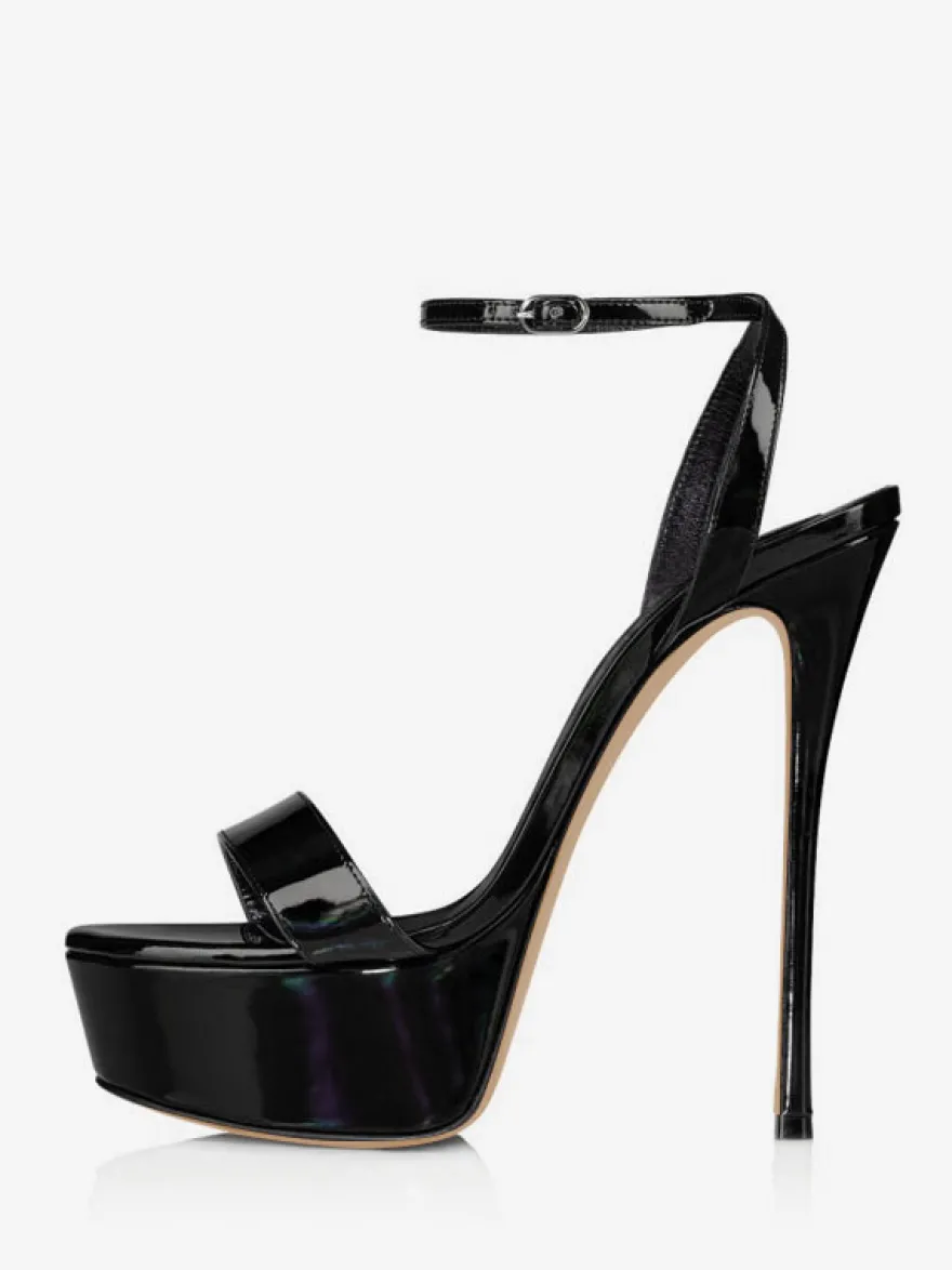 Sandales À Talons Pour Femmes Nude Cuir Véritable Plateforme Talon Aiguille Bride À La Cheville Sandales Habillées