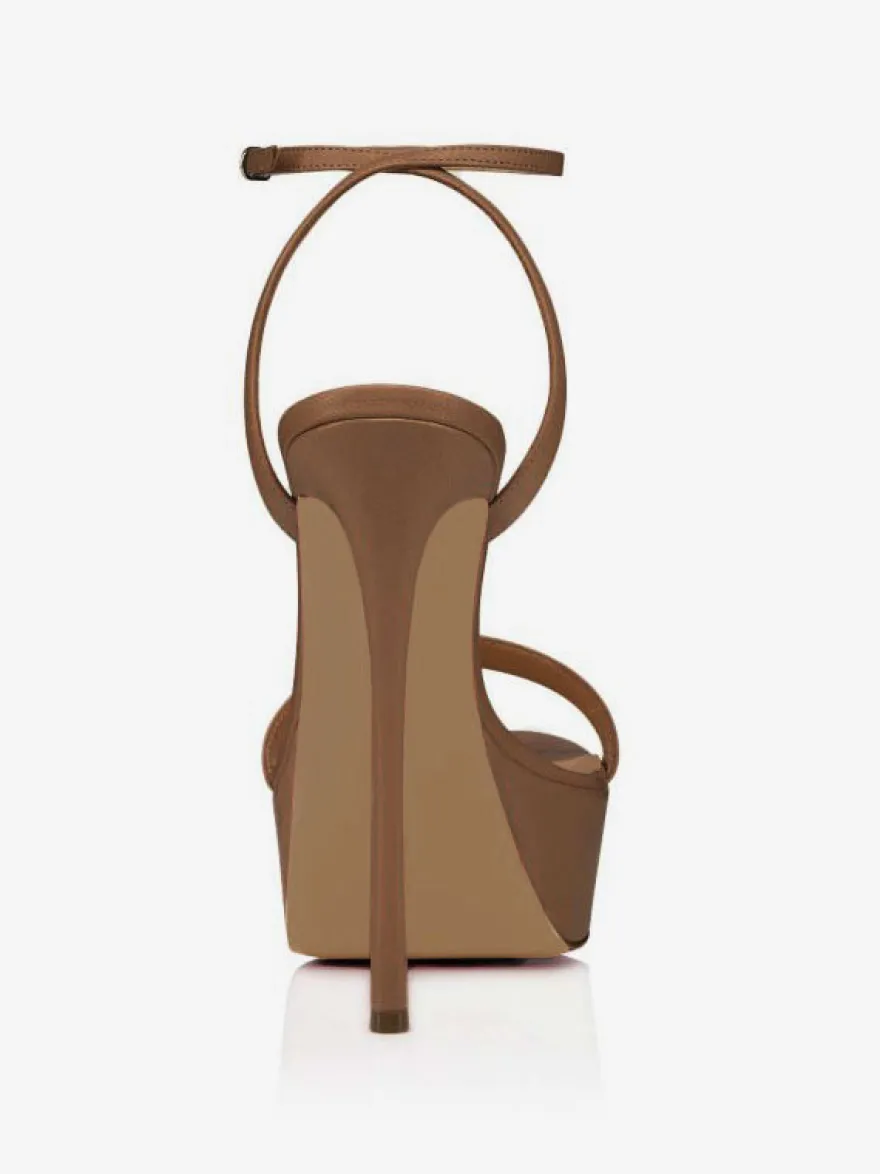 Sandales À Talons Pour Femmes Nude Cuir Véritable Plateforme Talon Aiguille Bride À La Cheville Sandales Habillées