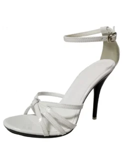 Sandales à talons sexy Talon aiguille noir à bout ouvert en cuir PU Talons à bride à la cheville