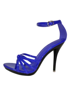 Sandales à talons sexy Talon aiguille noir à bout ouvert en cuir PU Talons à bride à la cheville