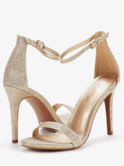 Sandales à talons talon aiguille noir bout rond talons en cuir PU bride à la cheville