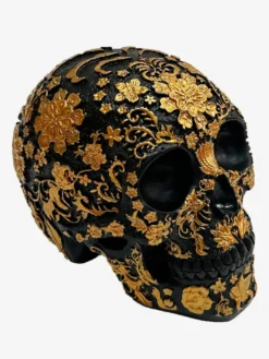 Sculpture de crâne florale d'Halloween en résine décoration gothique pour bar pièce maîtresse