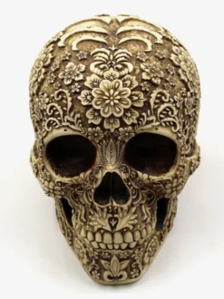 Sculpture de crâne florale d'Halloween en résine décoration gothique pour bar pièce maîtresse