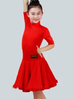 Séduisant costume de danse latine en lycra elasthanne unicolore Robe Déguisements Halloween