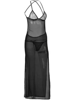Séduisante mini robe sexy en nylon noire fendue élastique