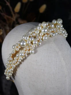 Serre-tête de mariage décoré des perles or accessoire de mariage
