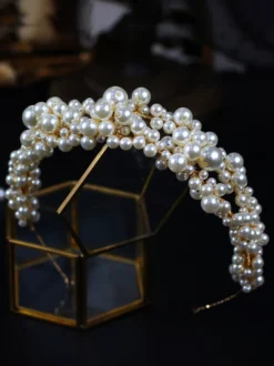 Serre-tête de mariage décoré des perles or accessoire de mariage