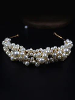 Serre-tête de mariage décoré des perles or accessoire de mariage