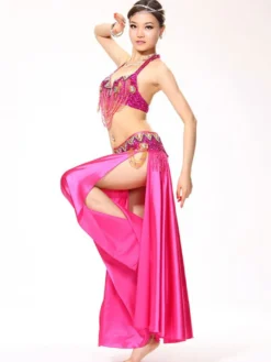 Sexy costume de danse orientale mode en satin mat en fibre polyester multicolore Danseuse orientale réglable Performance Déguisements Halloween