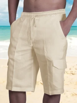 Short cargo de plage pour homme taille élastique short d'été léger avec poches