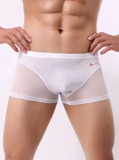 Short de boxe sexy en nylon semi-transparent pour hommes