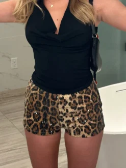 Short d'été sexy à imprimé léopard pour femme